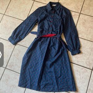 Vintage Long Sleeve Navy Dress with Matching Belt